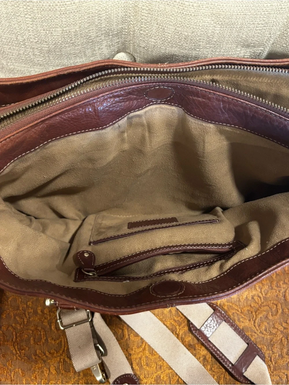 Brown Leather Liz Claiborne  Weekender Bag with Canvas Strap